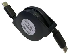 両引きタイプ 巻取り式 USB Type-C to Type-Cケーブル 1.0m PD60W 急速充電 データ転送 480Mbps USB2.0 軽量 コンパクト 温度センサー 静音 巻取り iPhone 16 / 16 Plus / 16 P [ブラック]