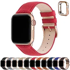 レッド+ローズゴールドバックル_38mm40mm41mm アップルウォッチ バンド Apple Watch バンド アップルウォッチベルト 本革 装着簡単 保護ケース付き レディース メンズ 123456789SESE2UltraUltra2シリーズ対応38m