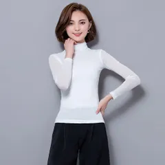 ☆ タートルネック×ホワイト ☆ L ☆ シースルートップス pkd46 シースルー トップス シアーカットソー シアー カットソー 長袖 タートル ハイネック 透け ロング Tシャツ インナー 無地 シンプル 通勤 通学 上品 きれいめ 薄手 重ね着