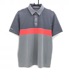 ★値下げ★【美品】アンダーアーマー 半袖ポロシャツ グレー×ネイビー 一部ボーダー 袖ロゴ メンズ MD/M/M ゴルフウェア UNDER ARMOUR