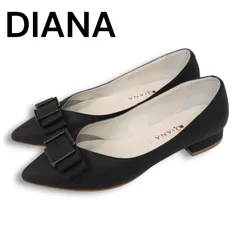 DIANA ダイアナ EM42192 リボン モチーフ♪ ポインテッドトゥ フラットシューズ パンプス Sz.22 レディース 黒