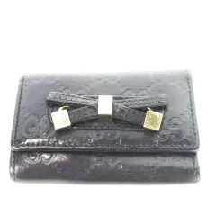 グッチ GUCCI キーケース 6連 レザー 革 GG柄 型押し リボン ロゴ 黒 ブラック 162770･0416 /CK28 ■GY11