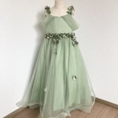 NO,114★130cm ドレス 子供 ピアノ発表会 子どもドレス ロングドレス 発表会 コンクール シンプル フォーマル ジュニア キッズ こども 中学生 高校生 ドレス 結婚式 誕生日 撮影 子供服 七五三 グリーン リボン