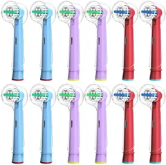 Trustnice 互換品 互換ブラシ ブラウン オーラルB 電動歯ブラシ 対応 替えブラシ 子供用 やわらかめ すみずみクリーンキッズ EB10 oral 用の こども 12本入(マルチカラー)