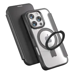 【Magsafe対応 多機能スタンド】smhokesu iPhone 16 Pro Max 用 ケース 手帳型 MagSafe対応 いphone16Promax ケース リング＆スタンド切り替え ワイヤレス充電対応 カード収納2枚 マグネット式 背面透明P 1