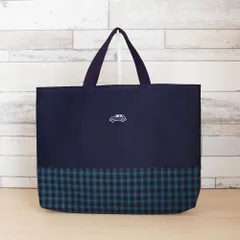 【くるまワッペン付き】 ファミリア風 緑チェック マチあり ハンドバッグ レッスンバッグ 入園入学グッズ 通学バッグ 絵本バッグ ハンドメイドバッグ