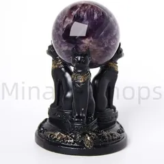2025新品未使用 エジプトの三位一体の黒猫像バステト猫の女神像、黒猫の像、古代エジプトの子猫、クリスタルベース、庭のパティオの卓上家の装飾用 (7.37*7.37cm)