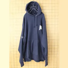 00s USA champion チャンピオン 両面プリント リバースウィーブスウェットパーカー フーディー ネイビーブルー メンズXL アメリカ古着　082725aw48