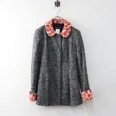 アニエスベー agnes b. 襟袖刺繍 ウールツイードコート 36＼グレー アウター ジャケット タック フレア【2400014597363】