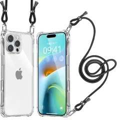 【数量限定】Pro ケース クリア 16 ショルダー 耐衝撃 肩掛け 首かけ 斜めがけ 縄掛け アイフォン16pro カバー iPhone 調節可能な 透明 落下防止 縦/横 紛失防止 2WAY （ブラック）
