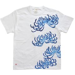 菊柄メンズTシャツホワイト手描きで描いた菊の花のTシャツ 和柄