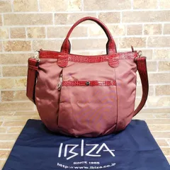 未使用 イビザ IBIZA ☆ 型押しレザー ナイロンコンビ 2WAY ハンドバッグ レッド系 日本製 ショルダーバッグ イビサ