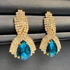 [50mm〜] ラスト1点限り 映画提供モデル エレガント＆ゴージャス 大粒ドロップ クイーンピアス（シーブルー）ベリーダンス エスニック 社交ダンス 舞台 衣装 パーティ 映画 EM-006-SB