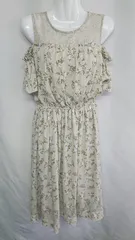 ◇ ⊂ INGNI イング 花柄 レース オフショル 半袖 ロング丈 ワンピース サイズM ライトグリーン マルチカラー レディース E  【1409100057768】