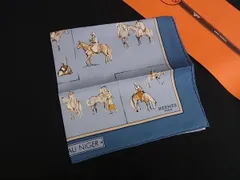 ■極美品■HERMES エルメス VOYAGE AU NIGER【ニジェールへの旅】カレ45 プチカレ ガヴロッシュ シルク100% スカーフ ブルー系 FM4056