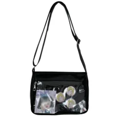 ☆ ブラック ☆ 痛バッグ ショルダー yhcbag5119 痛バッグ ショルダーバッグ デコバッグ バック 鞄 かばん デコバ 痛バ 肩掛け 斜め掛け 透明ポケット 推し活 オタ活 イベント ぬいぐるみ 缶バッジ 学生 通学 軽量 PU クリアバッグ