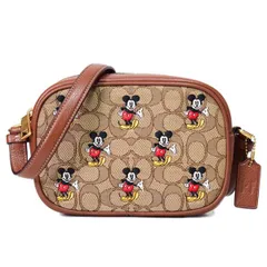 コーチ バッグ COACH ジャガード レザー シグネチャー ディズニー コラボ ミッキーマウス カメラバッグ クロスボディー ショルダーバッグ カーキ×レッドウッドマルチ CN034