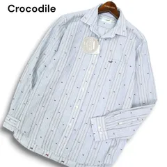 【新品 未使用】 Crocodile クロコダイル 春夏 麻 リネン混★ ワニ刺? 接触冷感 長袖 ストライプ シャツ Sz.L メンズ