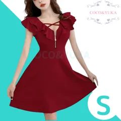 [ COCO&YUKA公式 ] ココアンドユカ フリル セクシー ハーフ ジップ ミニ フレア ワンピース キャバ 嬢 ドレス オフショルダー 半袖 タイト Aライン 胸 クロス チャック ミニワンピ レッド S B0CX1G2D2V