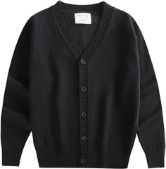 Rolanko スクールカーディガン キッズ 子供服 ニット セーター 男女兼用 無地 羽織( ブラック,  130)