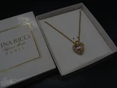 ■美品■ NINA RICCI ニナリッチ ラインストーン ハート ネックレス ペンダント アクセサリー ゴールド系×シルバー系 DY0725