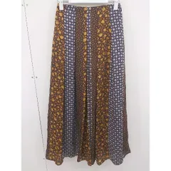 ◇ NATURAL BEAUTY BASIC サテン 総柄 ロング ギャザー スカート サイズ XS ネイビー ブラウン マルチ レディース  【1204250010720】