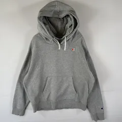 古着 チャンピオン Champion パーカー スウェット ワンポイントロゴ刺繍 ダブルフード プルオーバー  大きいサイズ XL  グレー レディース