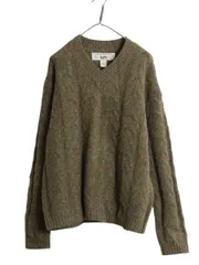 【お得なクーポン配布中!】 90s OLD GAP Vネック ウール ケーブル ニット セーター メンズ M / 古着 オールド ギャップ 旧タグ フィッシャーマン アラン カーキ ネップ