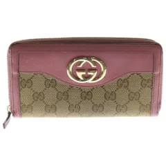 GUCCI (グッチ) GGキャンバス ラウンドファスナー ロングウォレット 長財布 ゴールド金具 ピンク×ベージュ レザー×ベージュ 308012