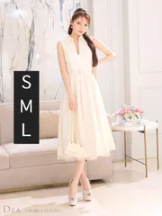 アイボリー [DE3250-NV-2410]【DEA. by ROBE de FLEURS/ディアバイローブドフルール】襟付き/ ノースリーブ/ ボリュームフレア/ ミディアムドレス/ キャバドレス