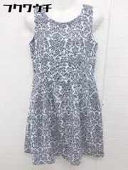 ◇ NATURAL BEAUTY BASIC バックジップ　ノースリーブ　総柄　 膝丈 ワンピース サイズL ホワイト　ネイビー レディース  【1106160011661】