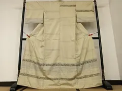 平和屋着物●訪問着　紬地　手描き　更紗花間道　正絹　逸品　AAAY6534zg