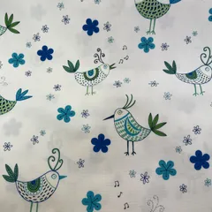 S-405 YUWAアートな鳥さん生地　青1m