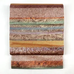 たんす屋 TANSU-YA 中古 リユース帯 名古屋帯 マルチカラー カジュアル 切箔 くずし箔調 墨流し 未洗い MS2432