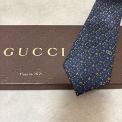 美品 GUCCI グッチ シルク 100％ ネイビー 紺 総柄 254-727
