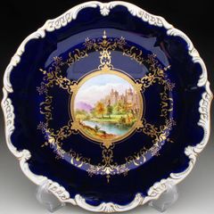 コールポート コバルト金彩古城風景絵 プレート 23cm アンティーク 1891年