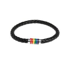 [SimpleLife] チタンスチールマグネットレインボーLGBTプライドチャームブレスレット - レザー磁気ブライドバングルブレスレット - ゲイ＆レズビアンプライド