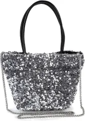 HARGIO(ハルジオ) スパンコールバッグ パーティーバッグ レディース トート ショルダー トートバッグ ショルダーバッグ ハンドバッグ ポシェット チェーン チェーンバッグ 小さめ ミニ おしゃれ かわいい 結婚式 ドレス(シルバー)