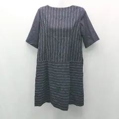 ◇ Lois CRAYON ストライプ柄 裏地あり カジュアル シンプル ７分袖 ひざ丈 ワンピース サイズM ネイビー レディース E  【1310300020011】