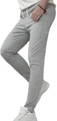 BillionWorks スウェットパンツ ジョガーパンツ メンズ テーパードパンツ ストライプ スリム ストレッチパンツ( ライトグレー,  XL)