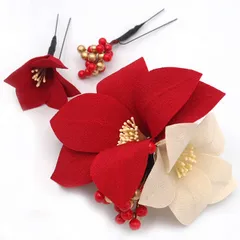 髪飾り ２点セット 京都 西陣 和小物 京あそび 赤 成人式 花 和風 浴衣 着物 振袖 袴 ドレス 七五三 子供 キッズ 結婚式お呼ばれ 卒業式 入学式 髪留め コーム ヘアアクセサリー 大きめ 日本製 W 98 CM-OM-103 u986　Si