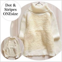 【美品♪】dot & stripes あぜ編みソフトモール切り替えニット