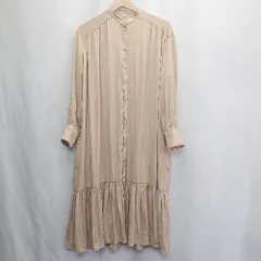 ◇ ⊇ nano universe ナノユニバース パールボタン 長袖 ロング丈 ワンピース サイズXS ベージュ系 レディース E  【1502180036811】