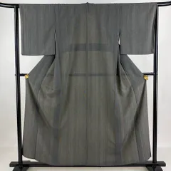 江戸小紋 身丈157cm 裄丈64cm M 単衣 鮫 縦縞 黒灰 正絹 美品 秀品 【中古】