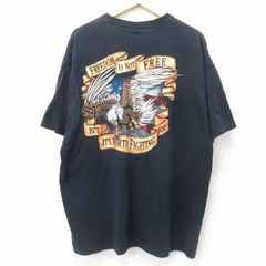 XL/古着 半袖 ビンテージ Tシャツ メンズ 00s 鳥 星条旗 大きいサイズ コットン クルーネック 黒 ブラック 24jul16 中古