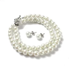 [CRANES COLLECTION] パール ネックレス ピアス 2点 セット 日本製 国産真珠 ホワイト 自社生産 8mm珠 46cm 冠婚葬祭 巾着袋付 選べる6サイズ (ホワイト46P) 0