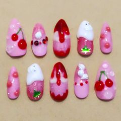 No.624 ネイルチップ 現品 量産型 地雷系 サブカル 平成女児 血 ピンク