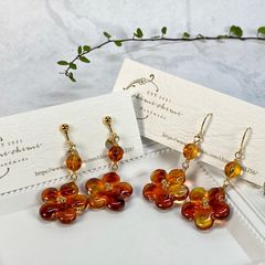 べっ甲柄/花型ピアス/花型イヤリング