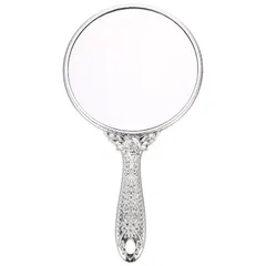 【迅速発送】Frcolor 手鏡 手鏡 コンパクト ハンドミラー 化粧鏡 おしゃれ 化粧ミラー 手持ちメイクアップ コンパクト 携帯便利 化粧 サロン 美容院（銀色）