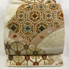 袋帯 秀品 関西仕立て 華文 花唐草 唐織 箔 クリーム 六通 正絹 【中古】